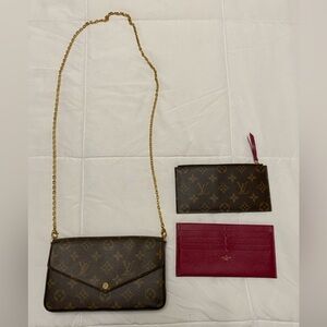 LOUIS VUITTON Monogram Pochette Felicie Chain Wallet in Red.